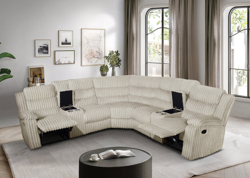 Calantha Cream Corduroy Reclining Sectional S3672