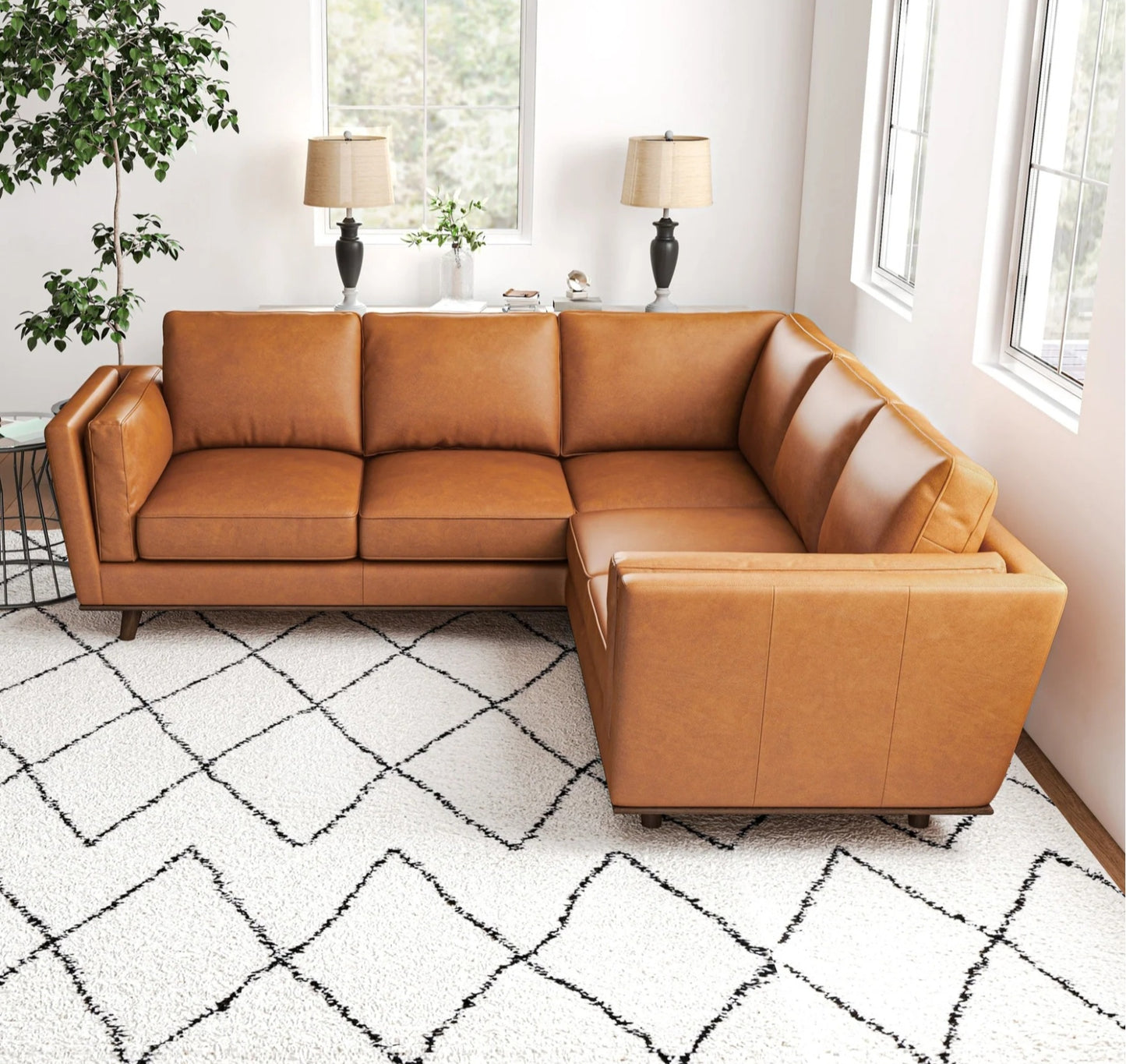 Erman Tan Leather Corner Sofa