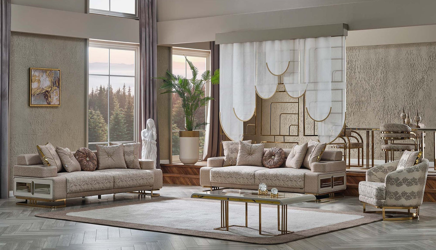 Monza 3-pieces (Sofa & Loveseat & Chair) Livingroom Set Cream
