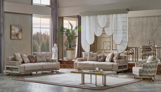 Delux 3-pieces (Sofa & Loveseat & Chair) Livingroom Set Cream