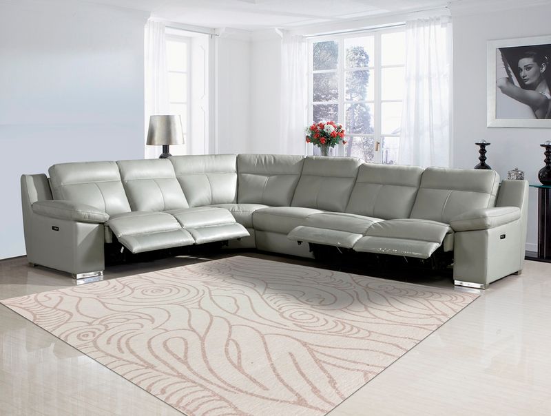 UR9583 Light Grey TOP GRAIN LEATHER 3pc Power Reclining Sectional