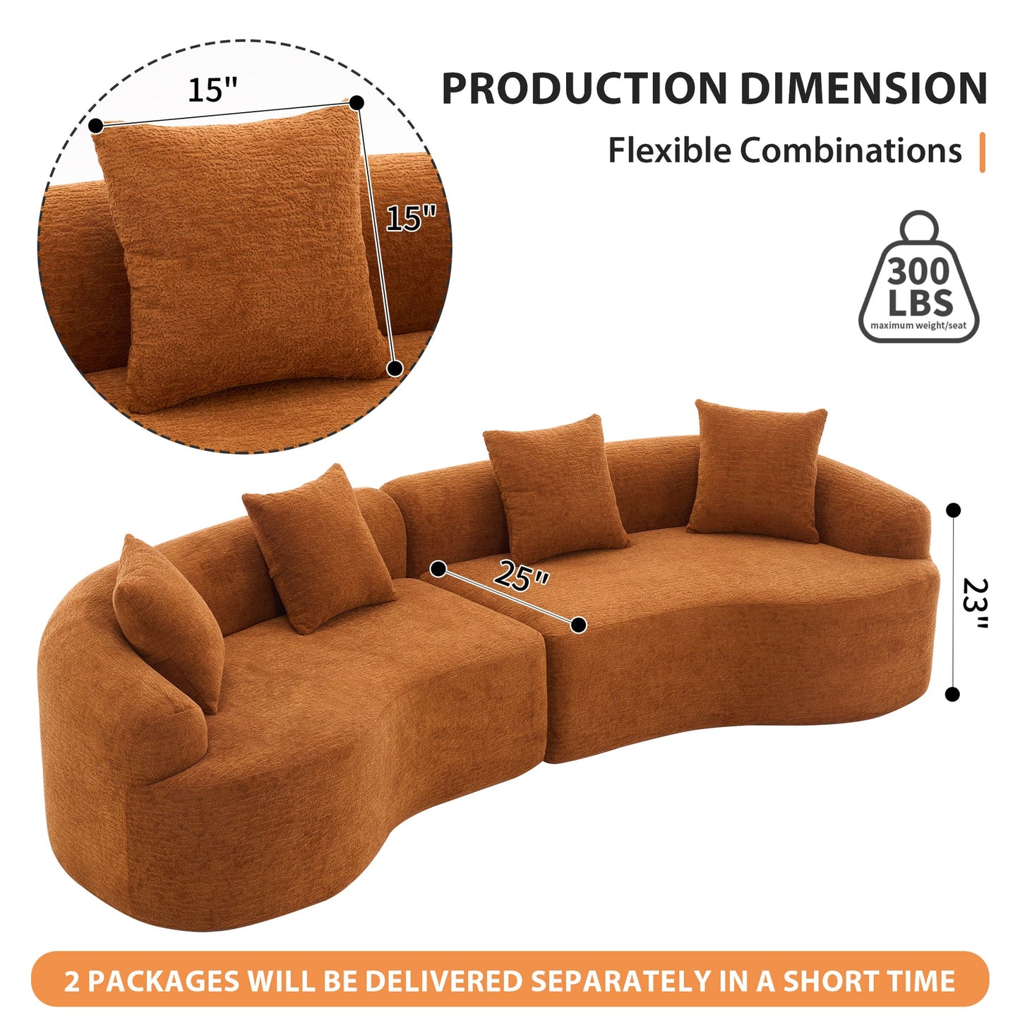 Pryys Compression Sponge Sofa Orange Curved Modular Sectional