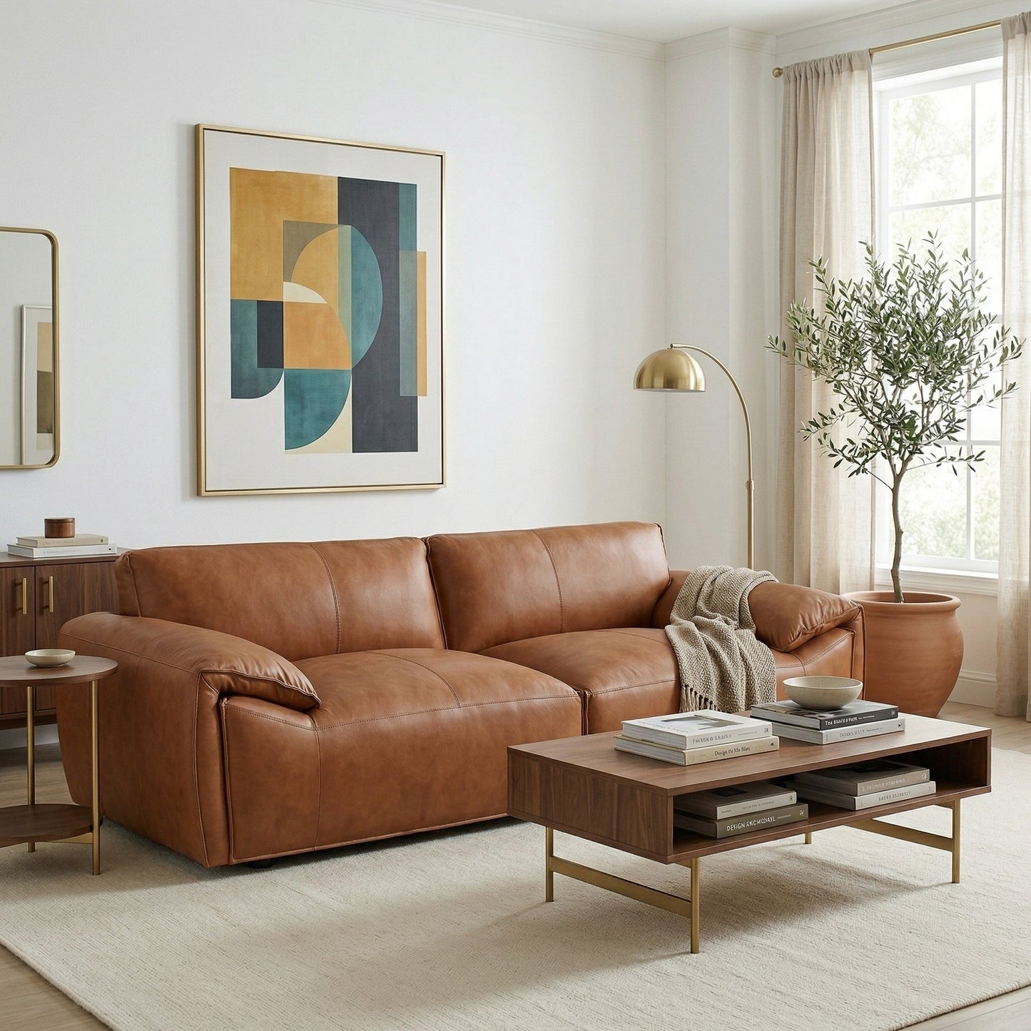 Laffey Tan 92" Top Grain Leather Sofa
