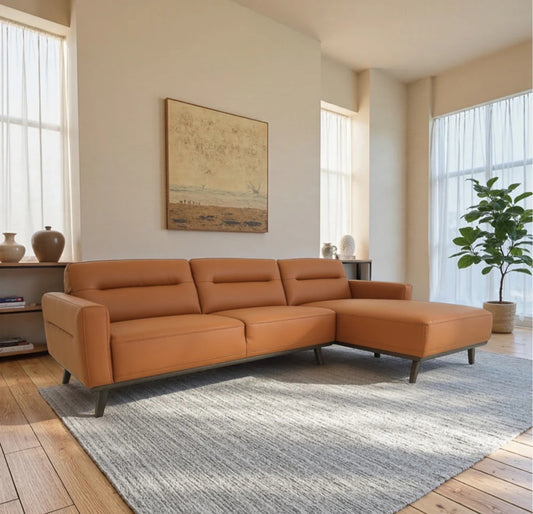 Ella 110" L-Shaped Cognac PU Leather Right Sectional