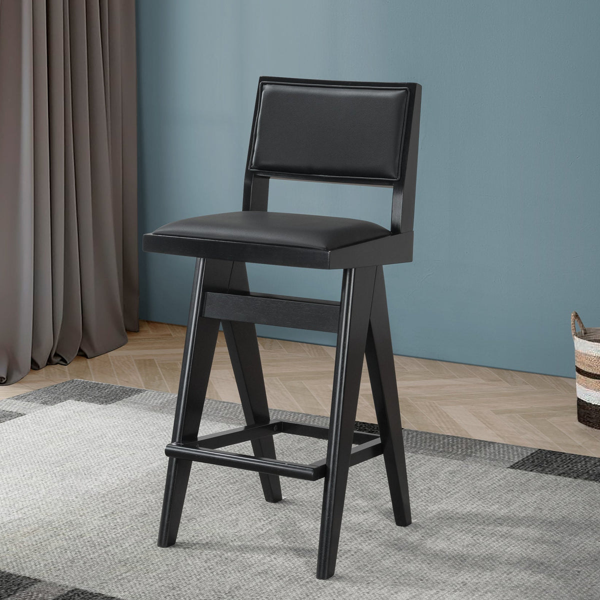 Keira Black Vegan Leather Bar Stool (Set Of 2)
