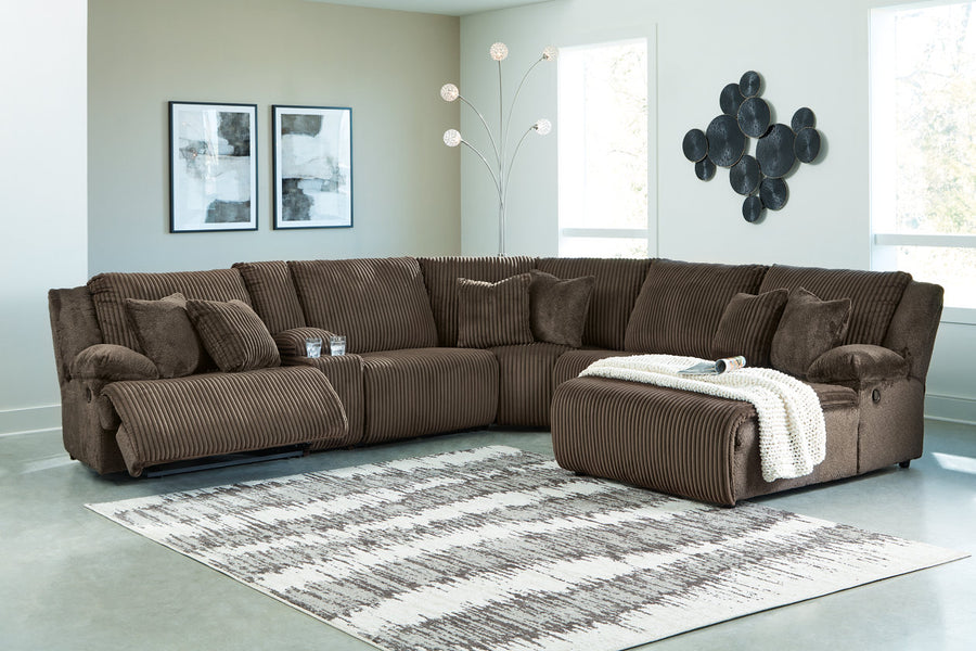 Top Tier Chocolate 6pc RAF Chaise Reclining Sectional 92705