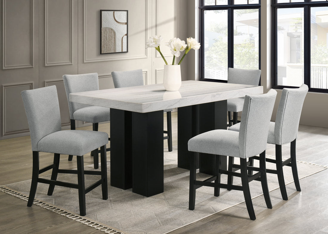 Nola20 Gray GENUINE MARBLE Counter Height Table & 6 Chairs