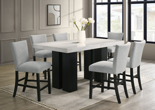 Nola20 Gray GENUINE MARBLE Counter Height Table & 6 Chairs