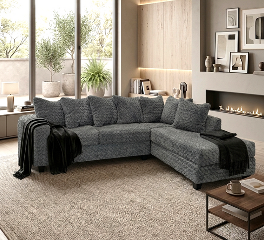 610 Charcoal Teddy Bear Fabric Sectional