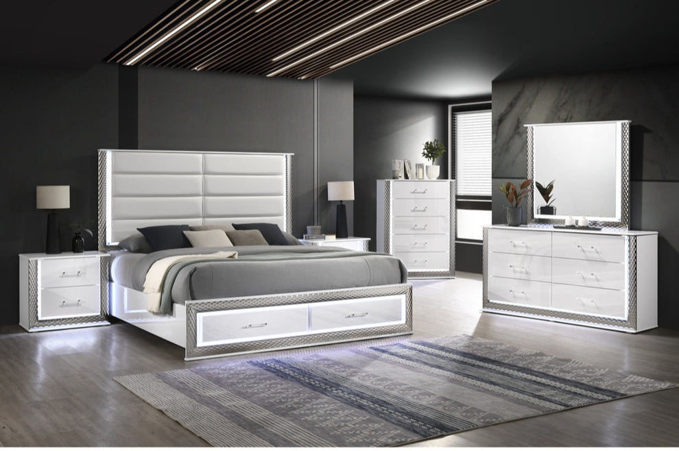 Dina White LED Platform Bedroom Set