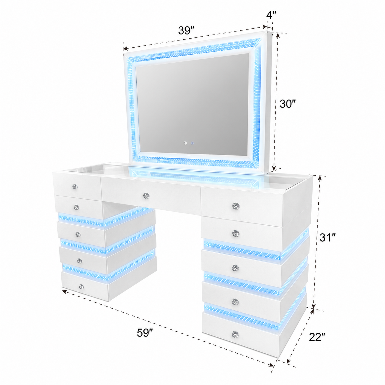 Lily White LED/BLUETOOTH SPEAKERS Luxury Vanity Set