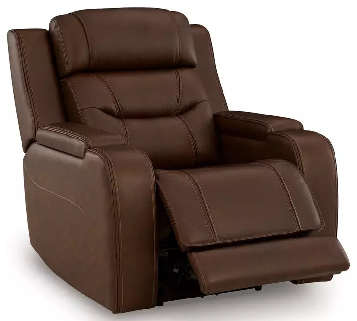 Dreamer Brown Genuine Leather Power Reclining Living Room Set with Audio Seating
