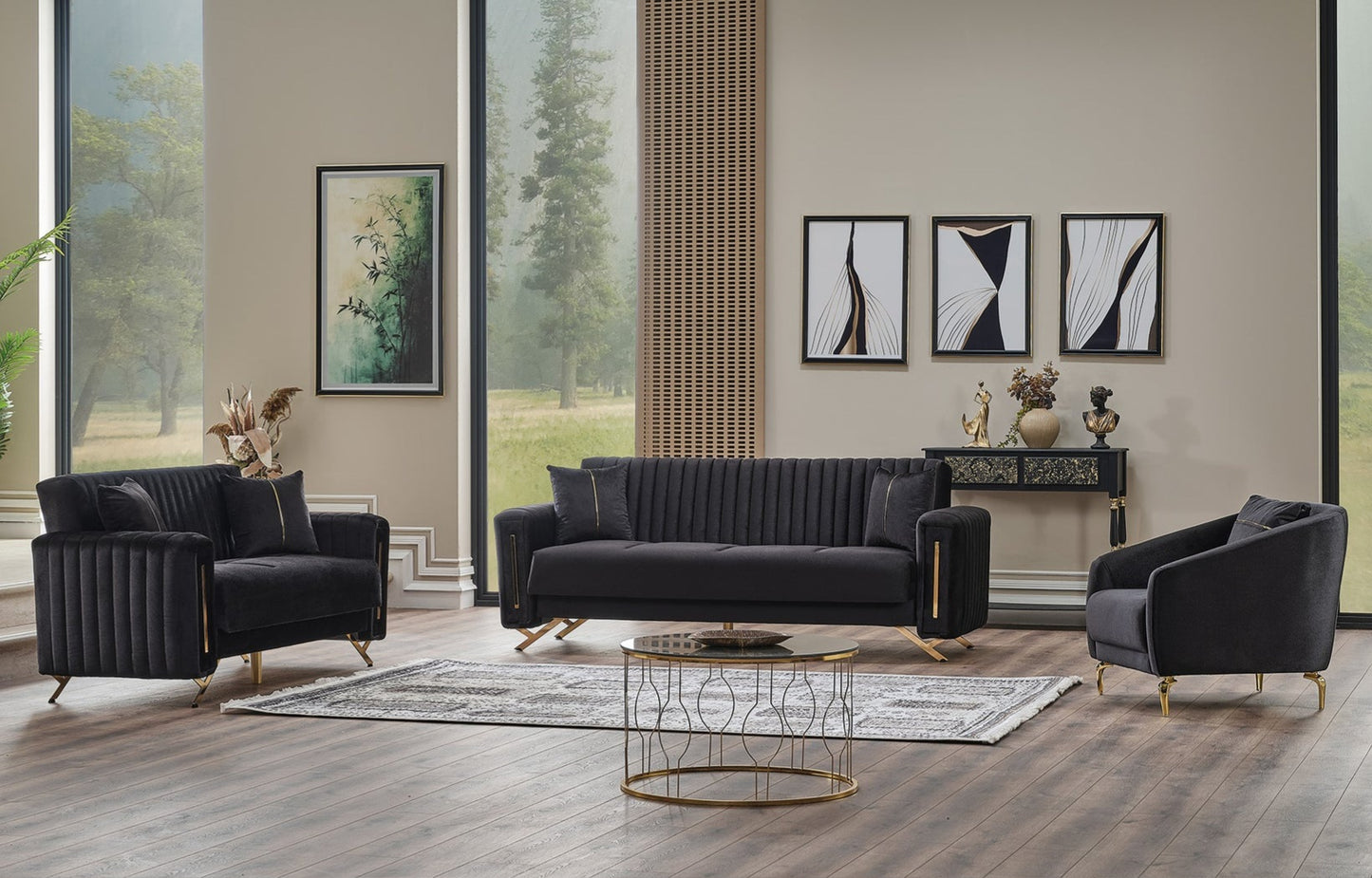Senfoni 3-pieces (Sofa & Loveseat & Chair) Livingroom Set Black