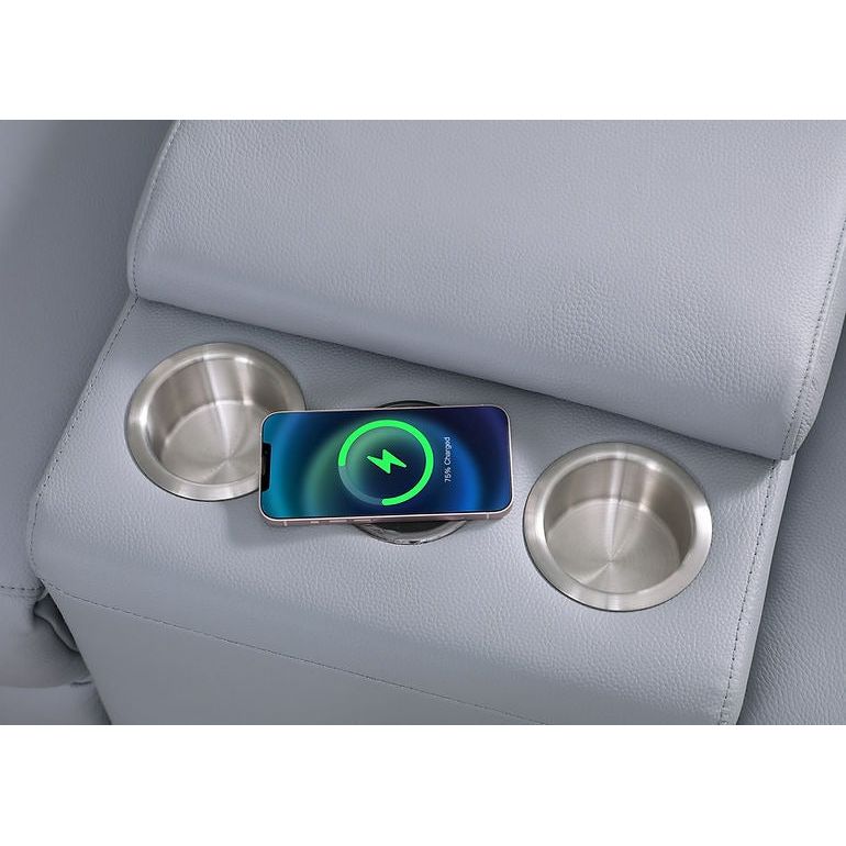 Picasso Light Blue 2-POWER  Leather Match 6pc Sectional  MI631