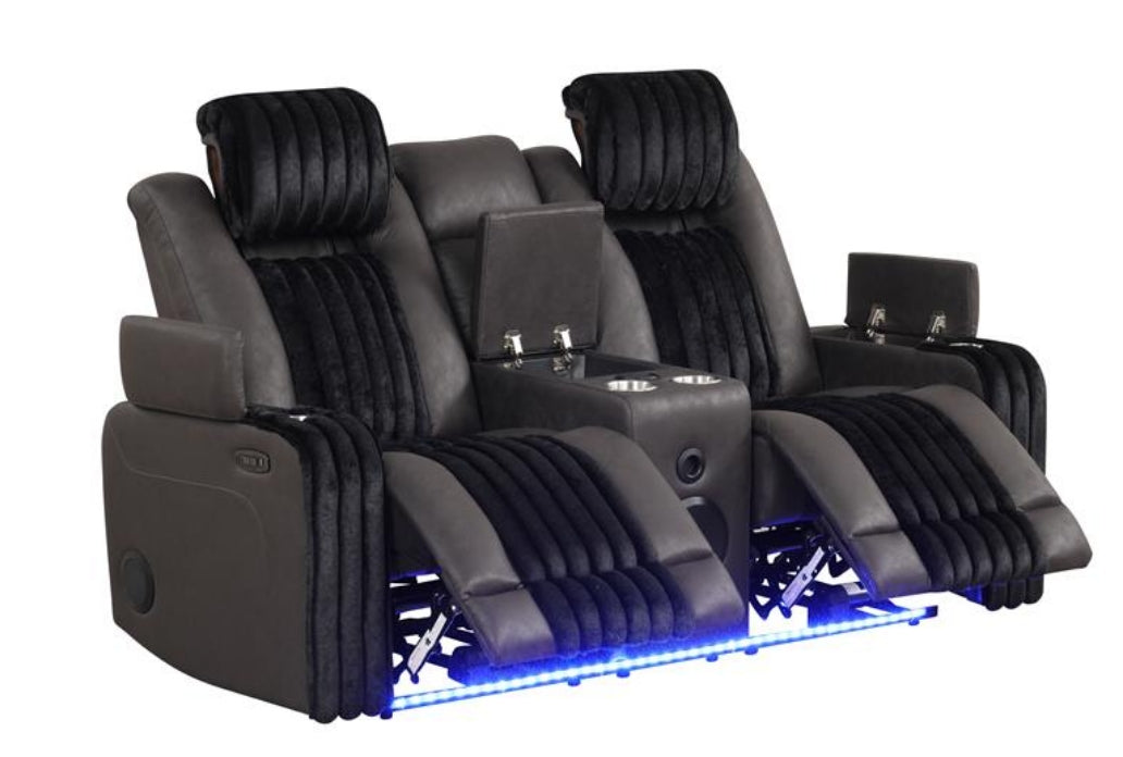 Lita Black POWER RECLINER/ HEADREST/LED 3pc Living Room Set S4225