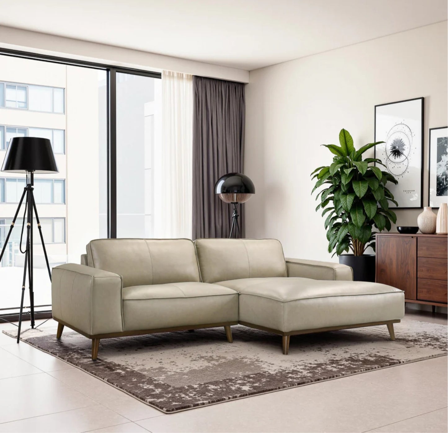 Kerrville Beige Genuine Leather Right Sectional