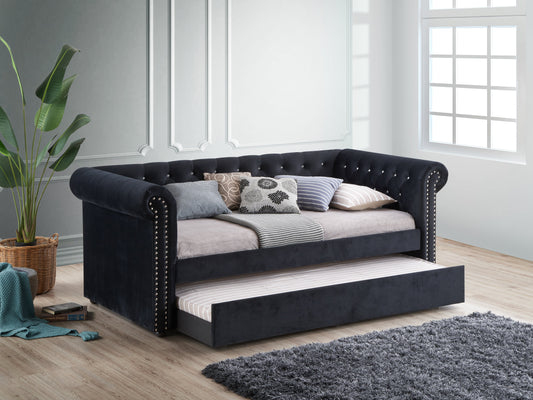 Ellie Black Velvet Twin Daybed with Trundle 5332