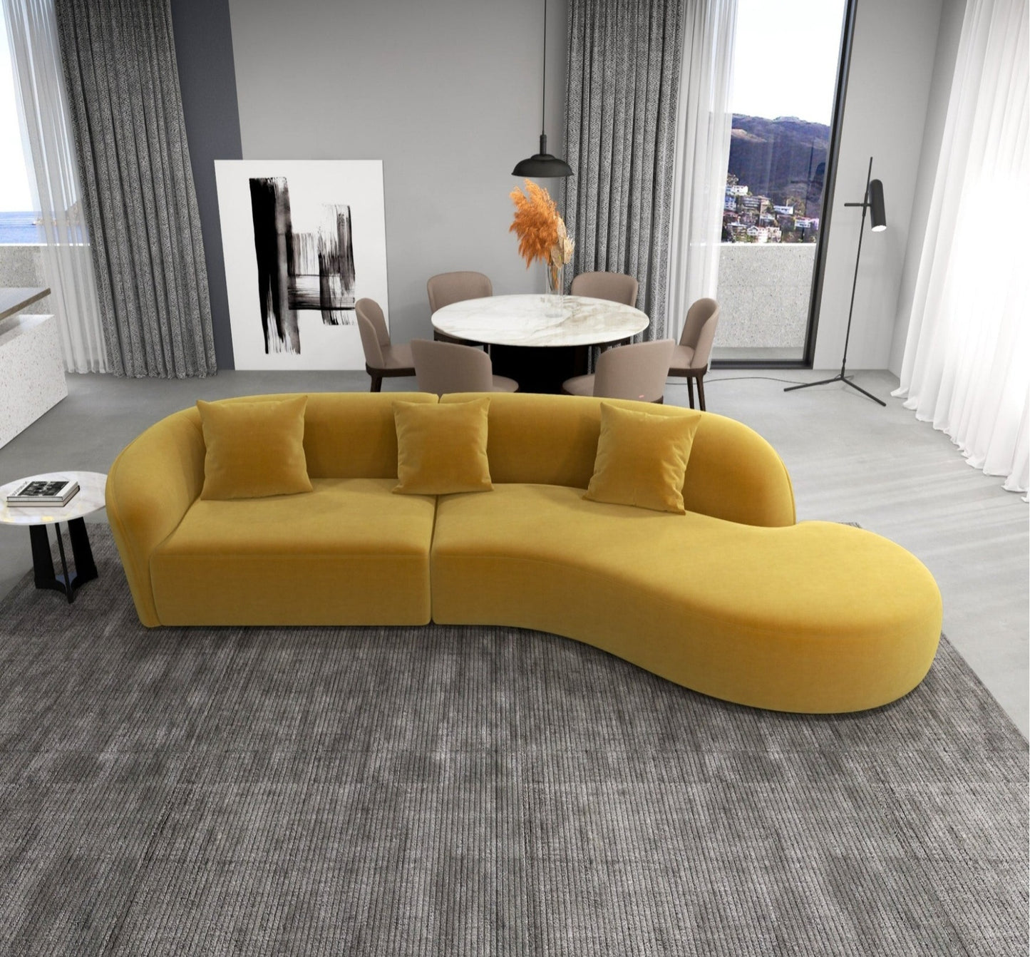 Elijah Yellow Velvet Japandi Style Curvy 126" Sectional