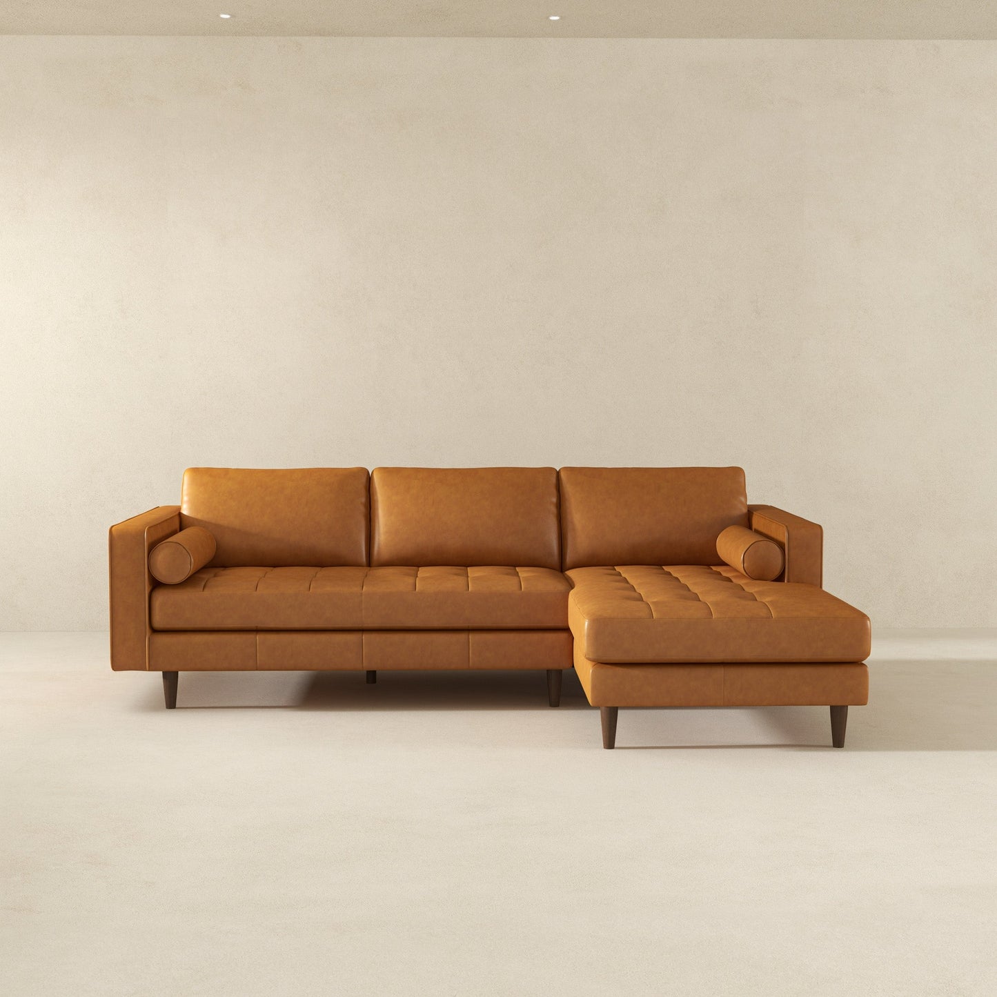 Anthony 101" Tan Leather L Shape Corner RAF Sectional
