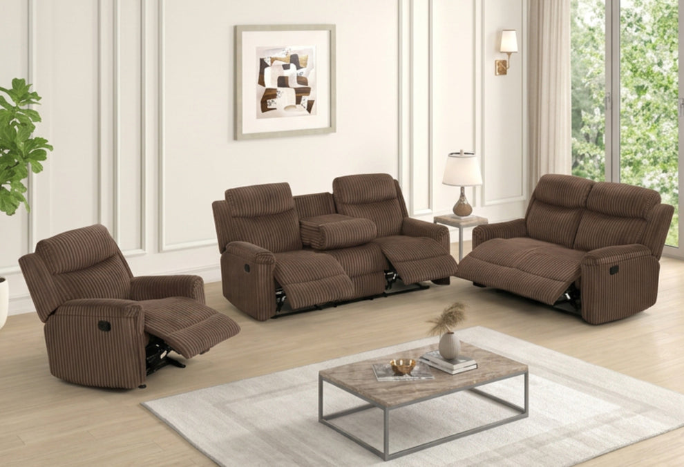 Grace Brown Corduroy 3pc Reclining Living Room Set  S8585