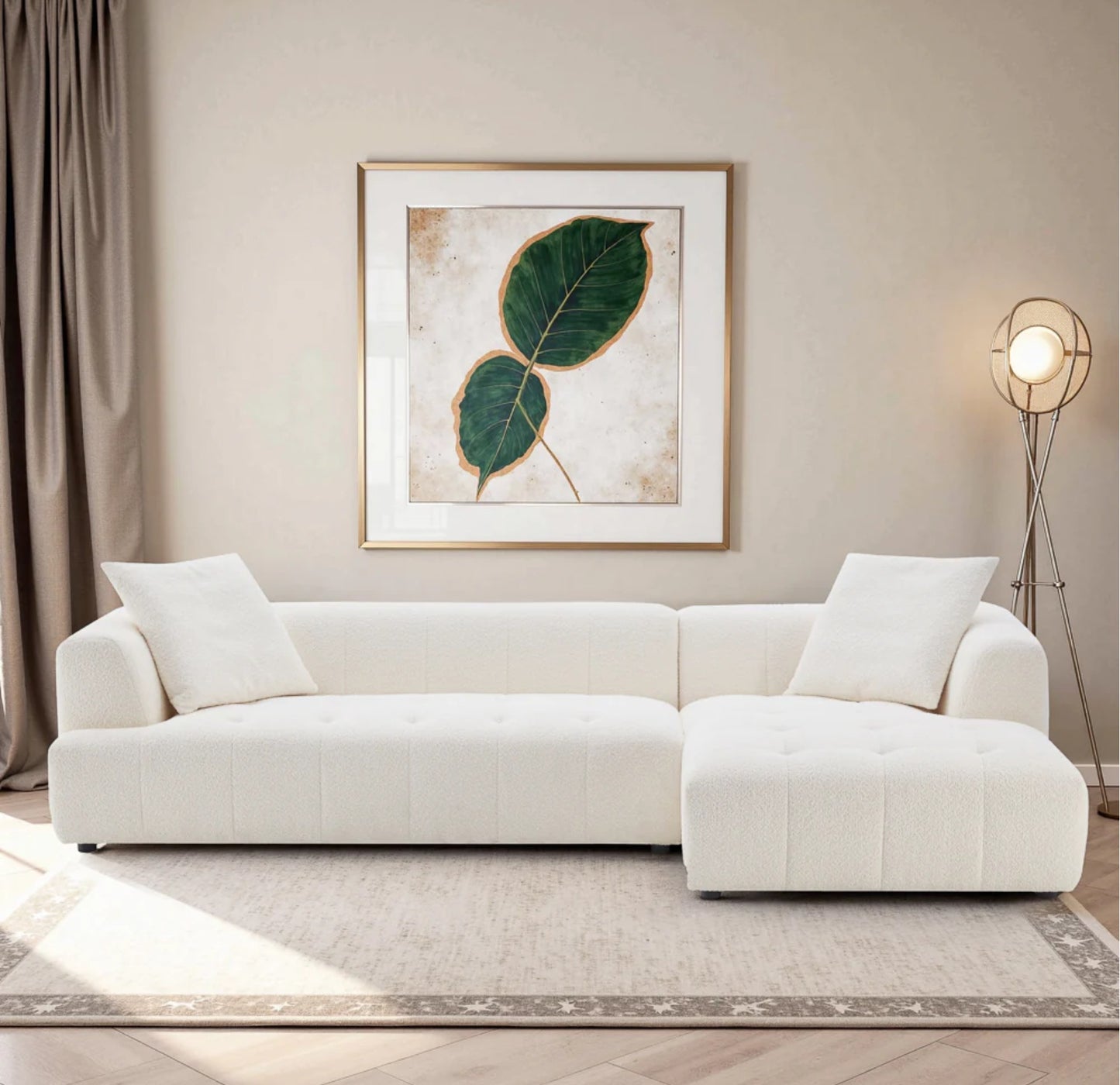 Kaynes 120" Ivory Boucle L-Shaped Sectional