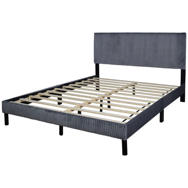 HH150 Gray Cord Fabric King Platform Bed