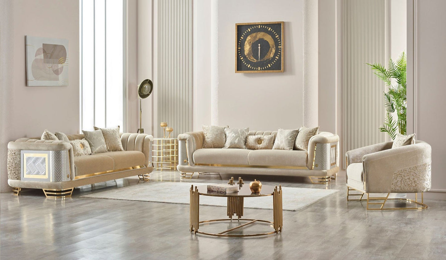 Romans 3-pieces (Sofa & Loveseat & Chair) Livingroom Set Beige