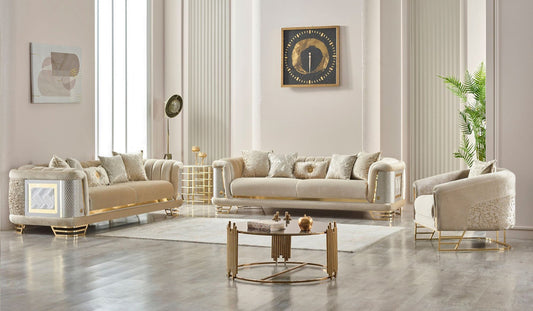Romans 3-pieces (Sofa & Loveseat & Chair) Livingroom Set Beige