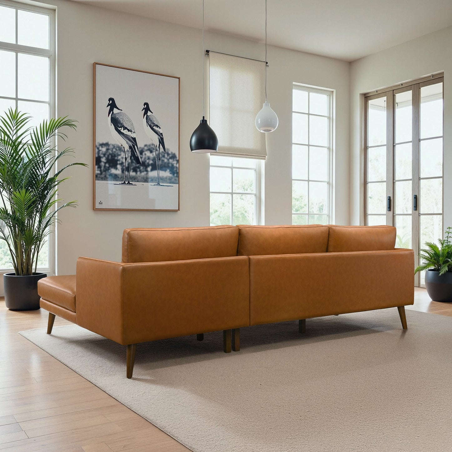 Lore Tan L-Shaped Genuine Leather RAF Sectional