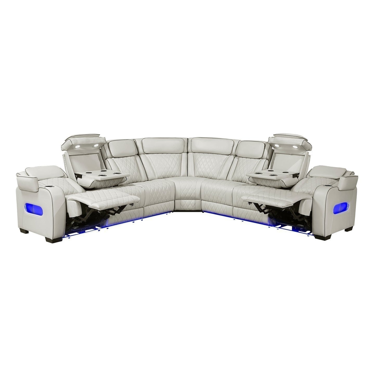Fairway Taupe 3pc LED/POWER Reclining Sectional with Consoles and Wireless Speakers