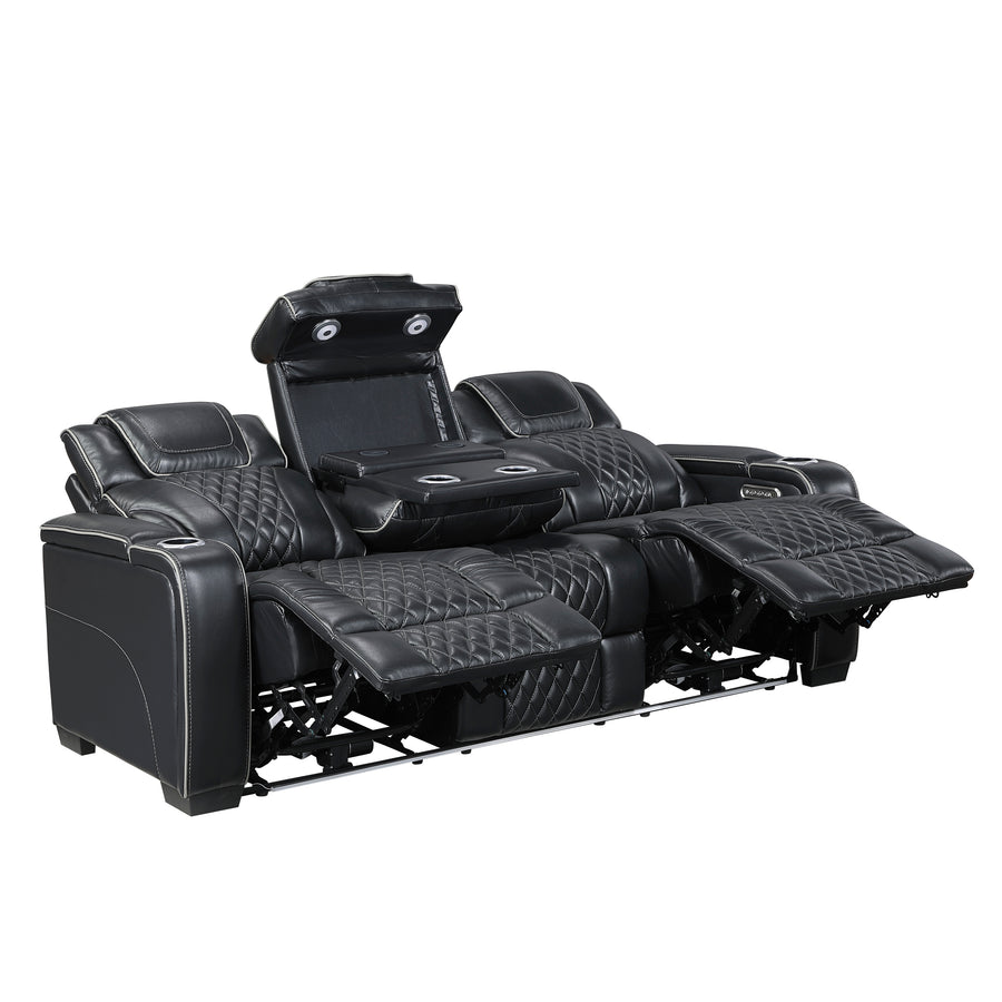 Apex Black TOP GRAIN LEATHER/POWER/LED/MASSAGE Reclining Set 8449