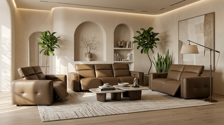 Ember Brown Italian Leather/Match POWER Reclining Sofa and Loveseat (3+2) MI-2500