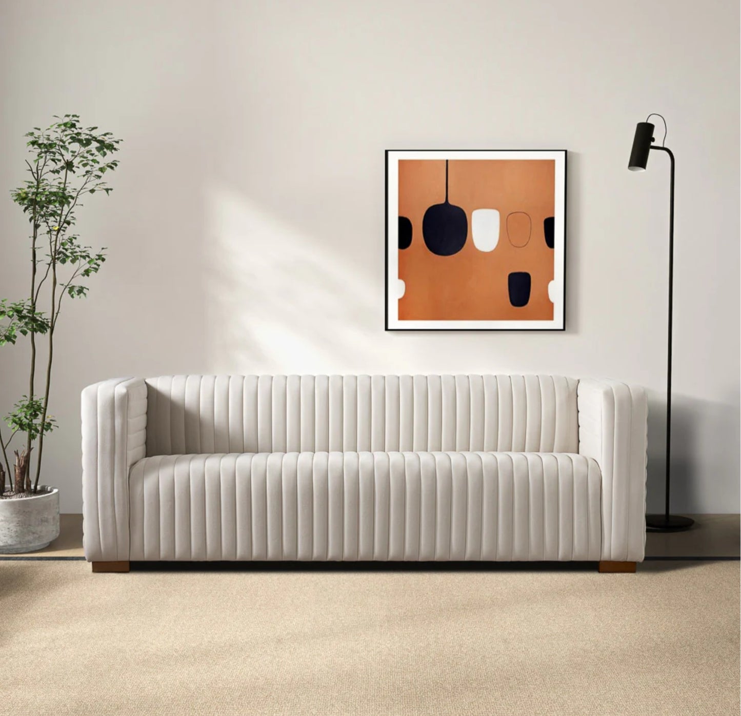 April 86" Beige Boucle Mid Century Modern Sofa