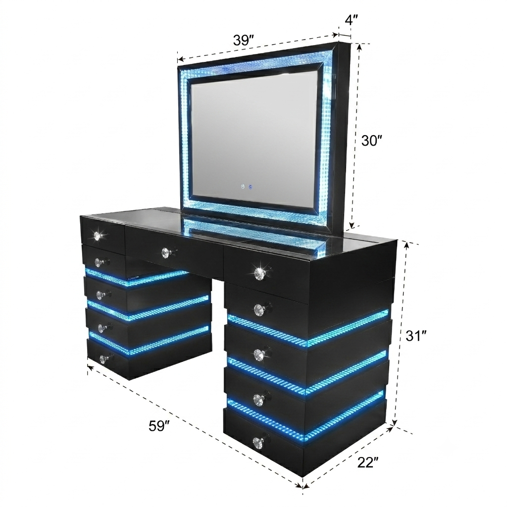 Lily Black LED/BLUETOOTH SPEAKERS Luxury Vanity Set