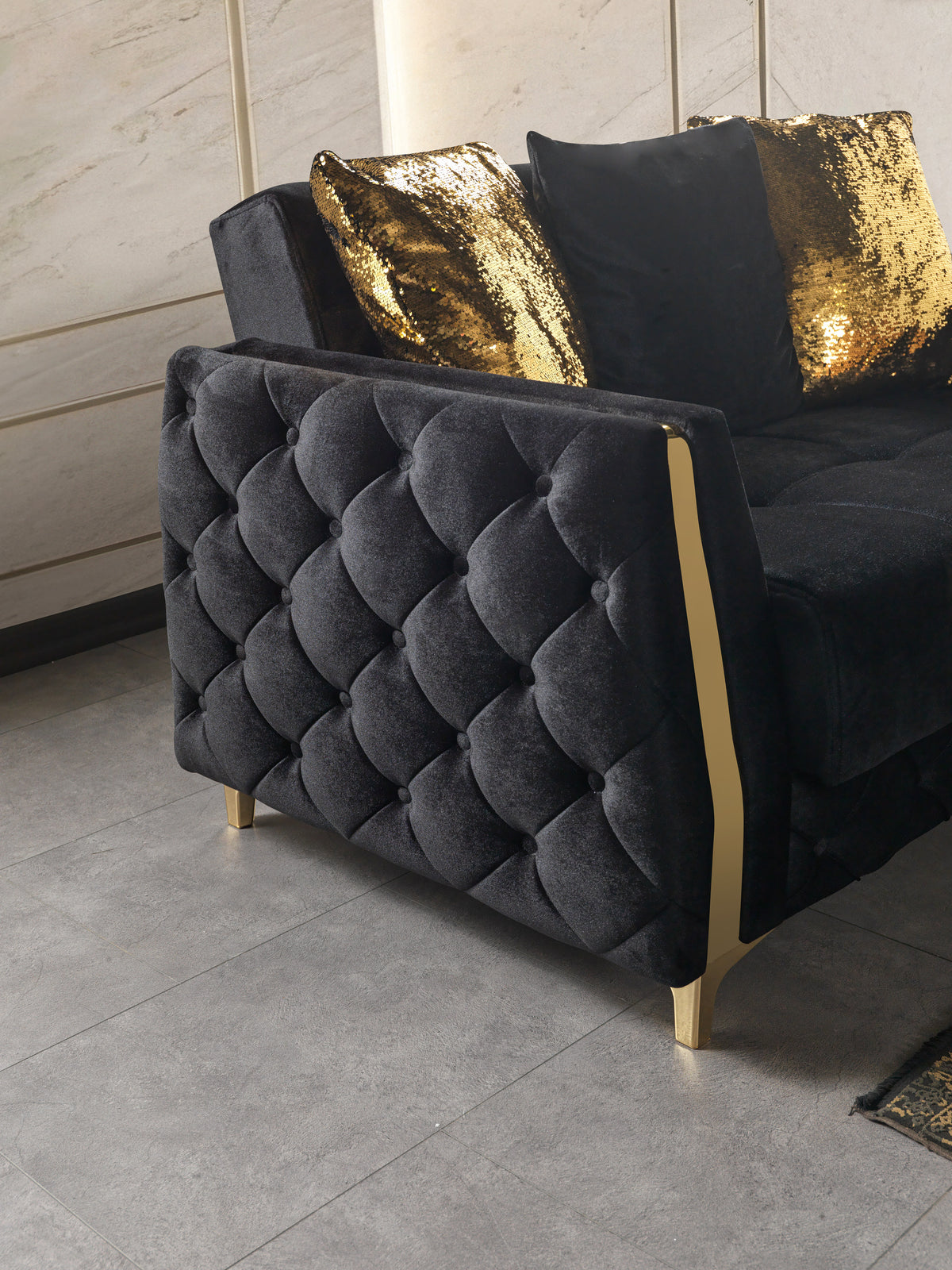 Florence Black Velvet Sofa 88" & Loveseat 64"