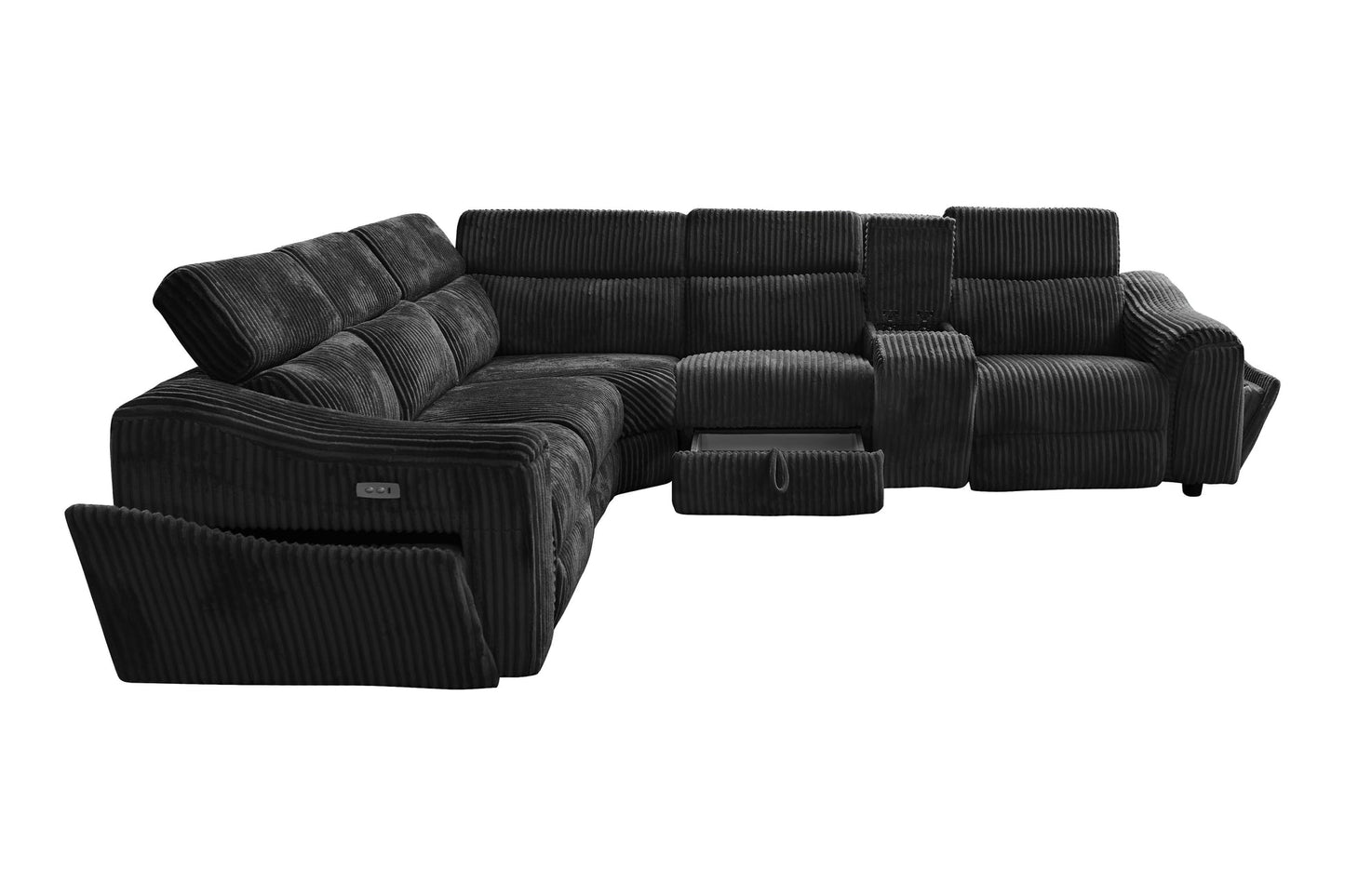 Yash Black Corduroy POWER Reclining Sectional S7033