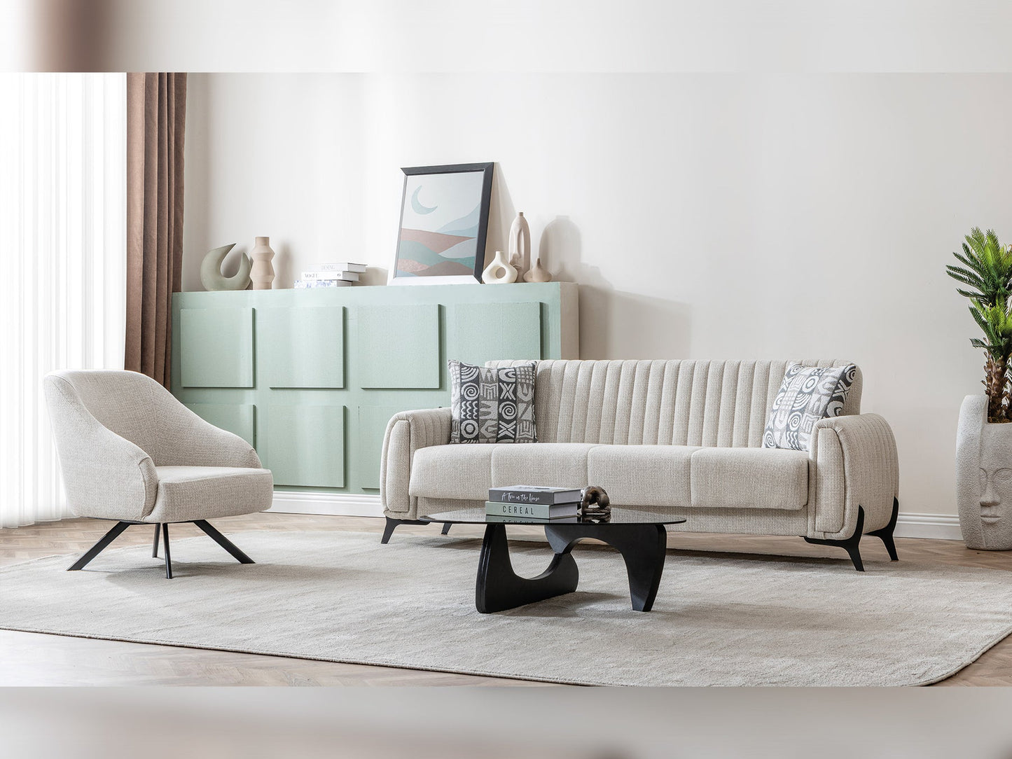 Palermo 3-pieces (Sofa & Loveseat & Chair) Livingroom Set Cream
