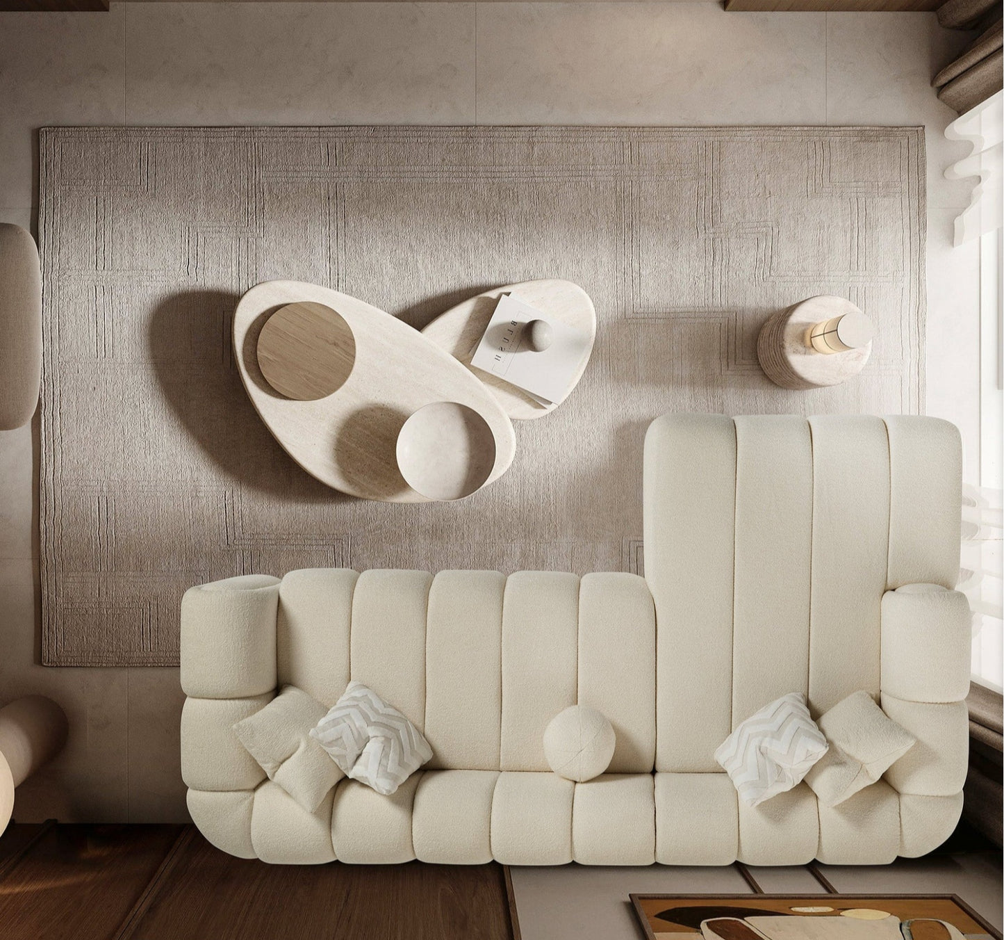Beatrice 115" Modern Tufted Ivory Boucle Sectional