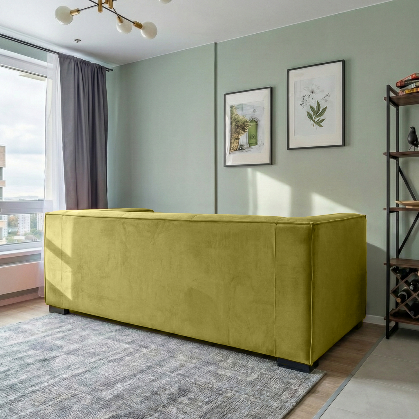 Johnston Olive Green Velvet Sofa
