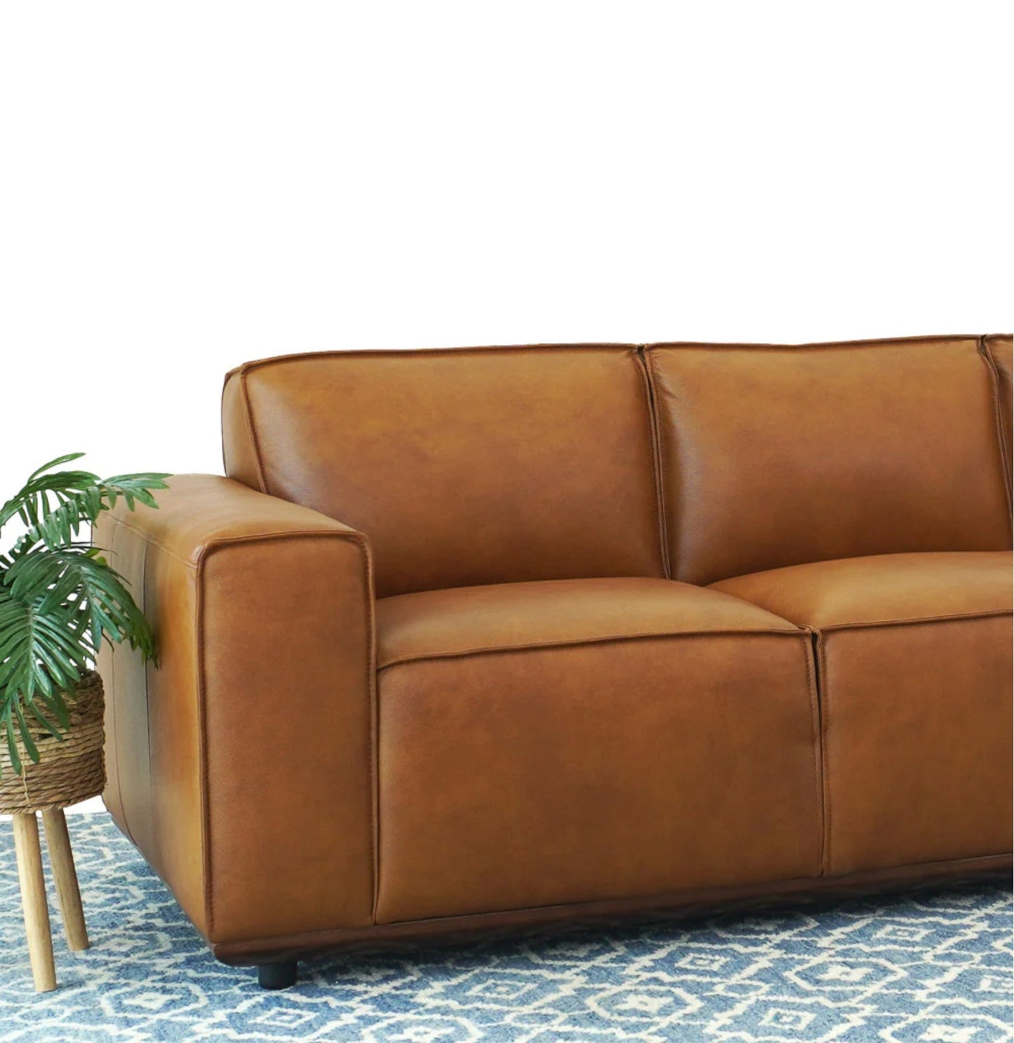 Hanky Mid-Century Modern Geniune Tan Leather Sofa