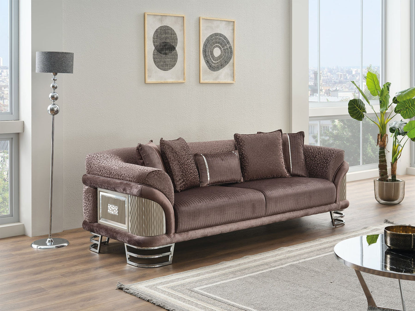 Versace 3-pieces (Sofa & Loveseat & Chair) Livingroom Set Dark Grey