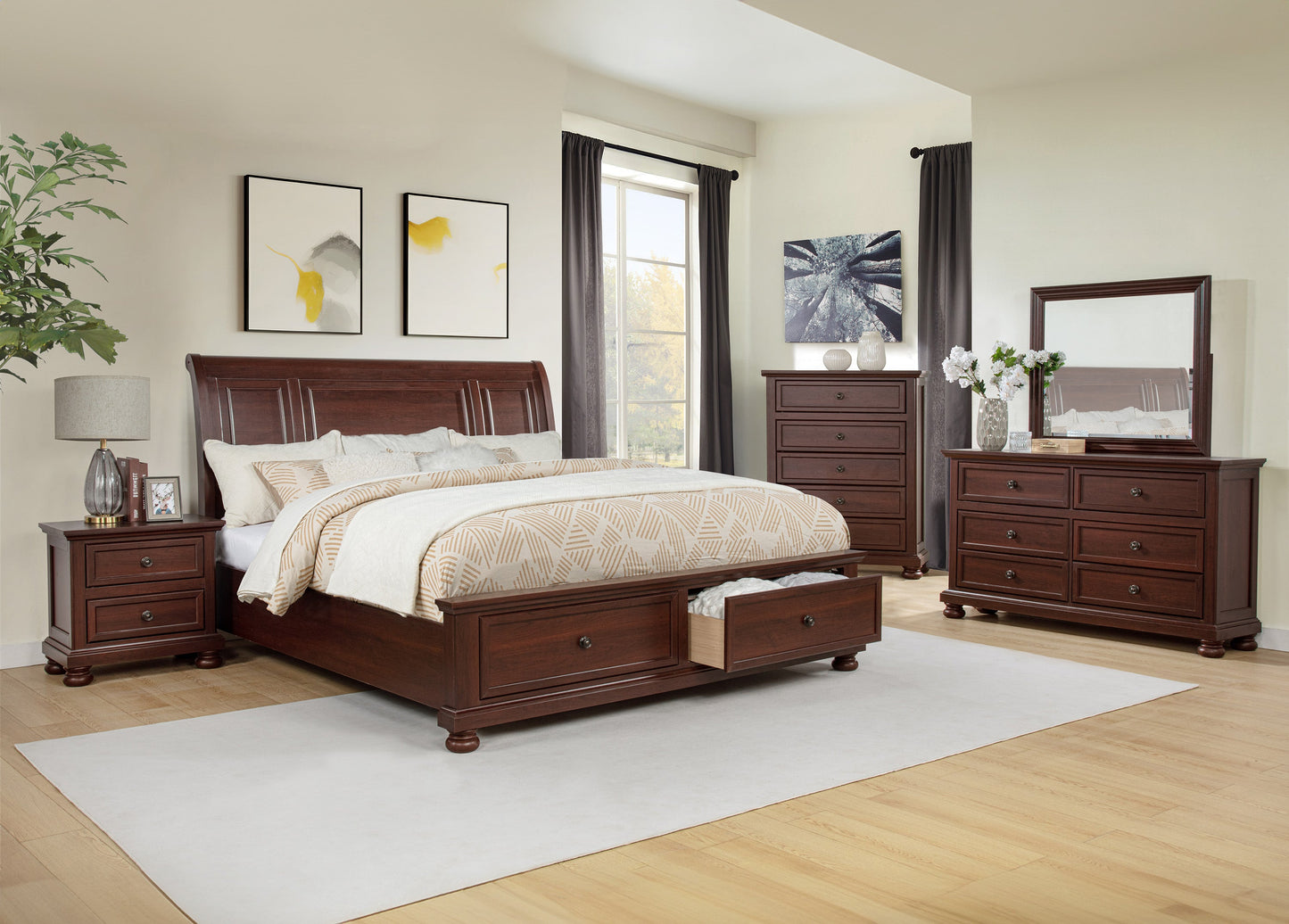 Claribelle Cherry Storage Sleigh Bedroom Set B1800