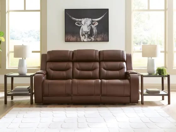Dreamer Brown Genuine Leather Power Reclining Living Room Set with Audio Seating