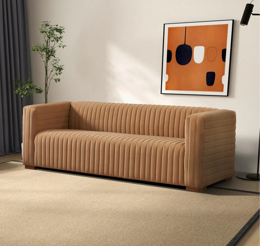 April 86" Mocha Velvet Mid Century Modern  Sofa