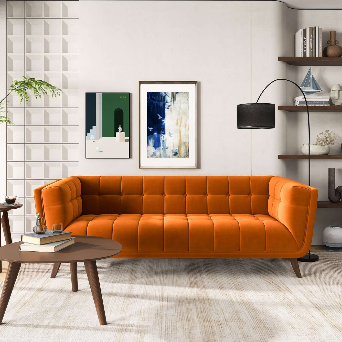 Addison 86" Burnt Orange Velvet Modern Sofa