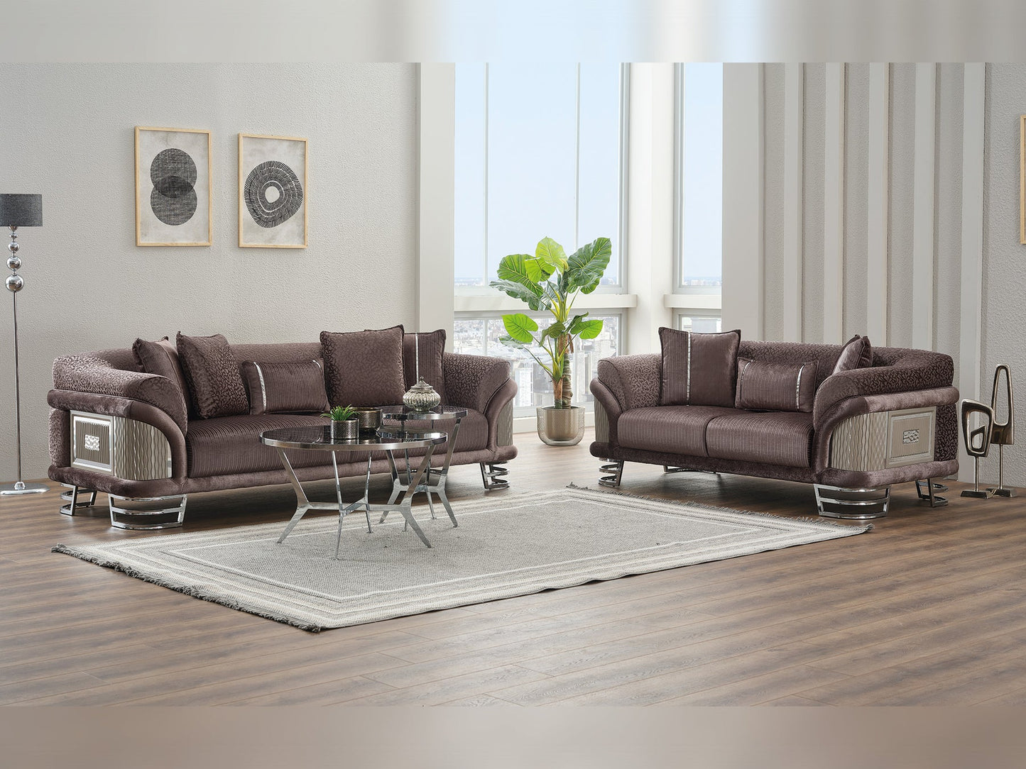 Versace 3-pieces (Sofa & Loveseat & Chair) Livingroom Set Dark Grey