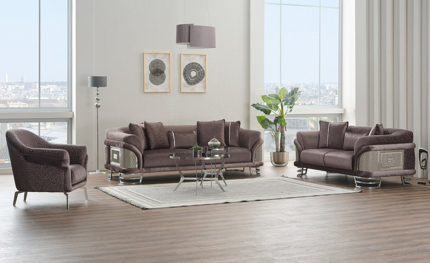 Versace 3-pieces (Sofa & Loveseat & Chair) Livingroom Set Dark Grey
