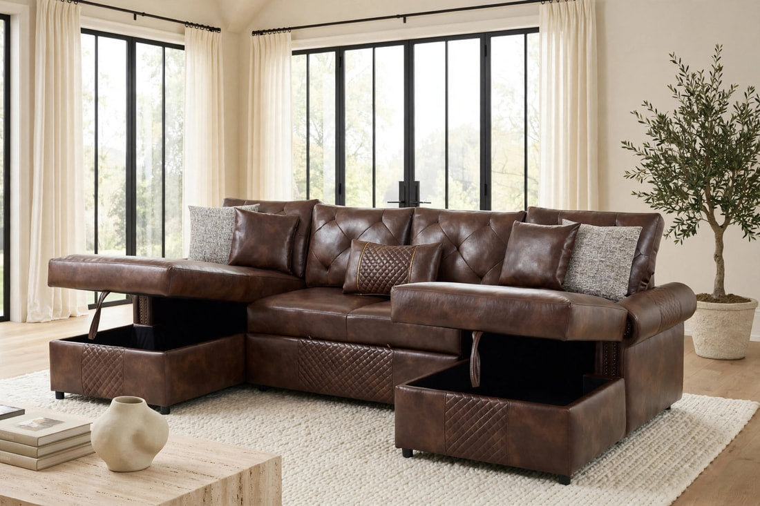 Sonoma Brown Double Storage Chaise Sectional (w/ Pull-Out Bed)