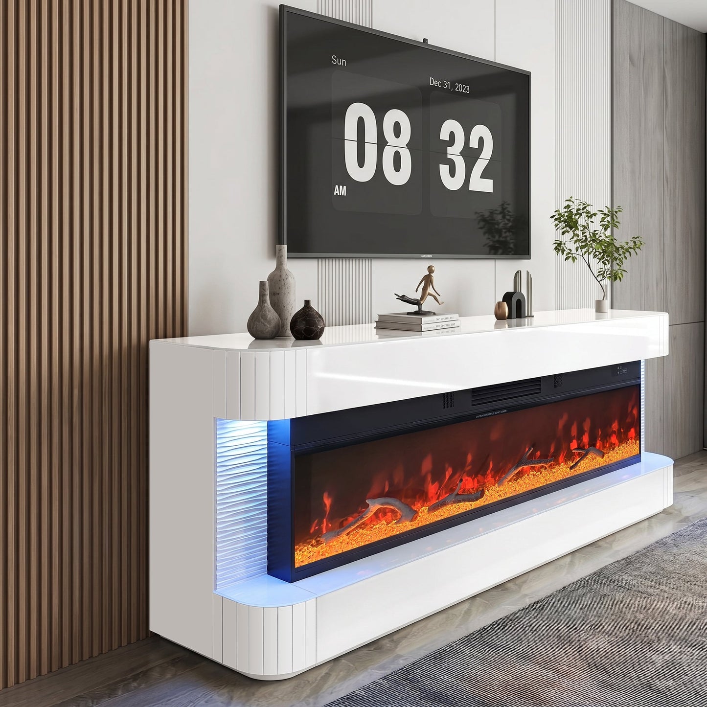 Lush White LED/BLUETOOTH SPEAKERS  Fireplace Entertainment Center