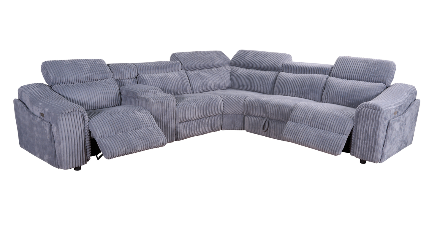 Yash Grey Corduroy POWER Reclining Sectional S7033